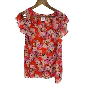 CABI Lush Cold Shoulder V-Neck Blouse Size S
